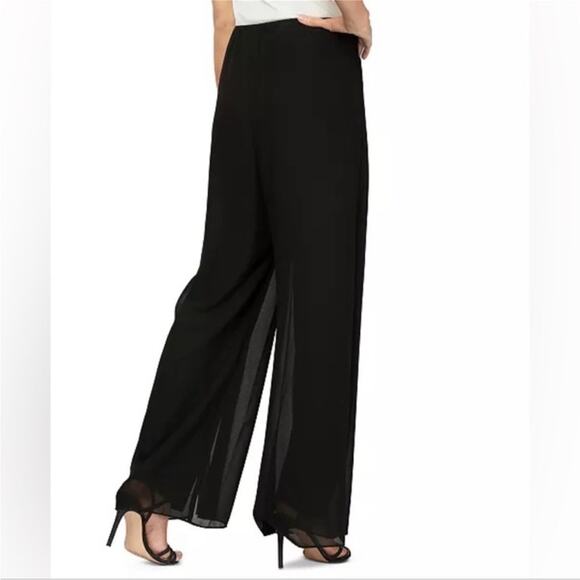 Alex Evenings Black Velvet Wide Leg Sheer Side Panel Pants L - Picture 2 of 10